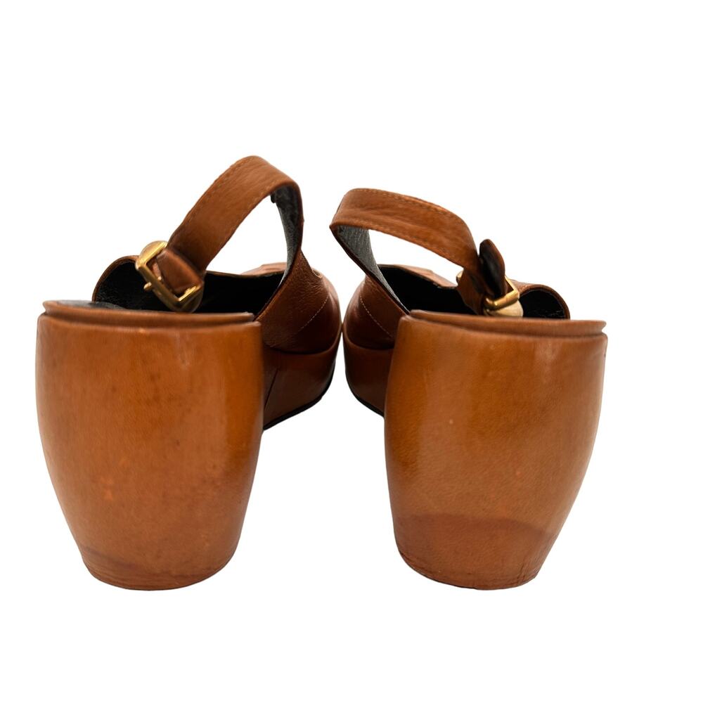 Nine West Vintage Y2K Leather Two Toned Brown Wedge Slingback Heels Size 7.5 - 8 - Picture 2 of 9